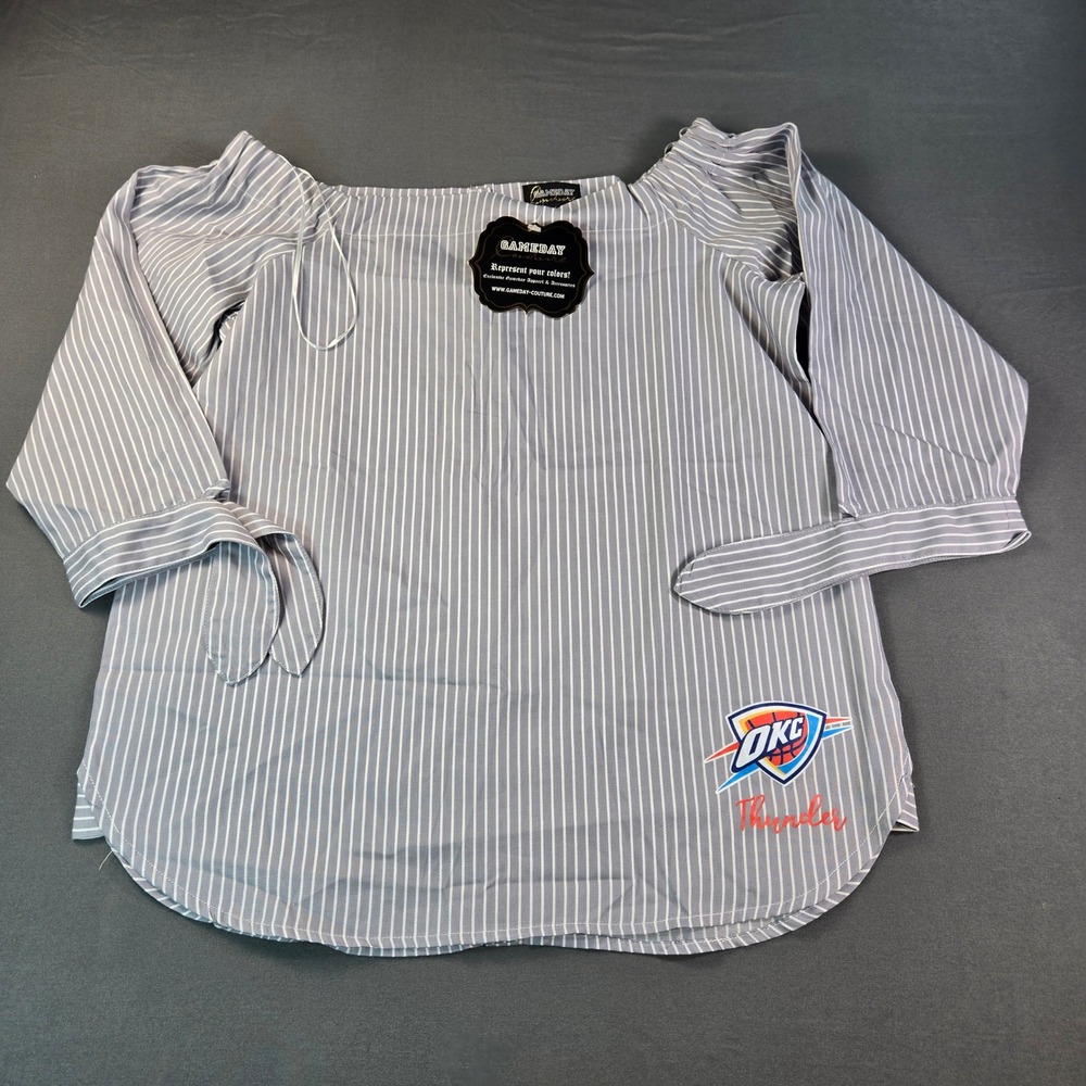 Gameday Couture OKC Thunder Striped Off Shoulder Top Blue White Med OKCTLT013203